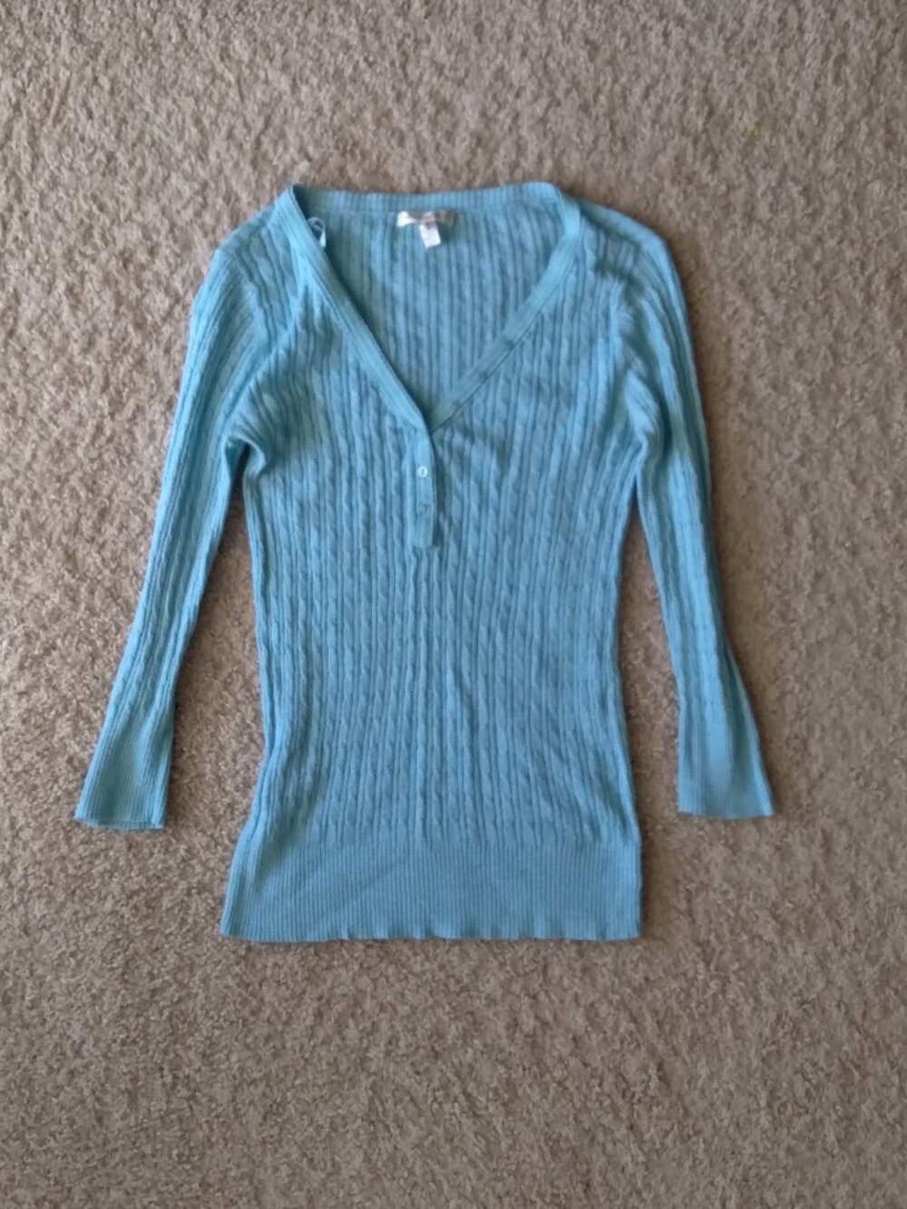 Vintage Y2K Aeropostale Teal Blue 3/4 Sleeve Cable Knit Henley Top Size Medium